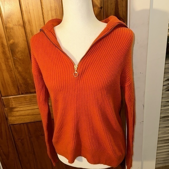 Talbots Sweaters - Talbots orange knit zip sweater size S